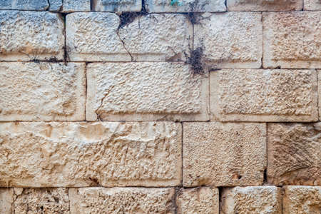 Detailed front view of ancient brick wallの写真素材