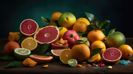 Variety of citrus fruit including lemons, lines, grapefruits and oranges.の素材