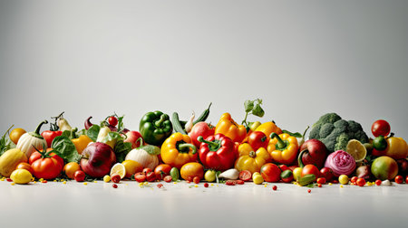 Fresh vegetables on white background. Healthy food concept. Copy space.の素材