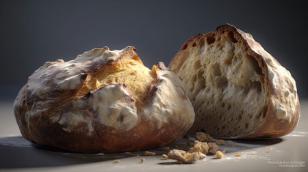 Freshly baked bread on a gray background. Selective focus.の素材