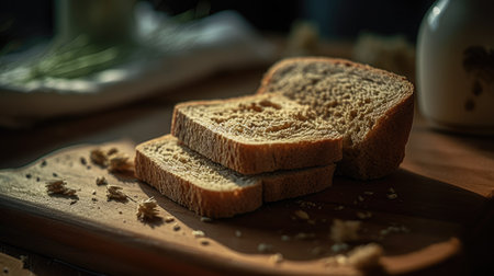 Sliced bread on a wooden cutting board. Selective focus.の素材