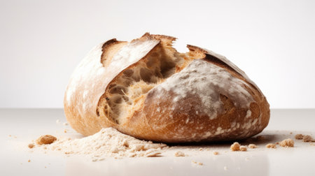 Ciabatta bread and flour on white background. Studio shot.の素材