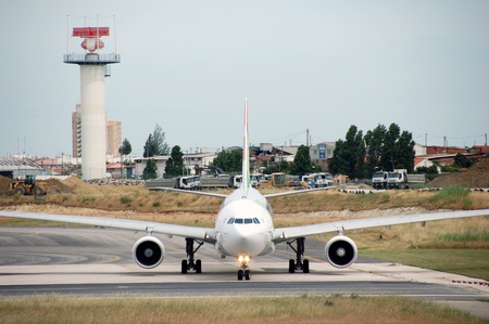 turbine of big passenger plane that waiting for departure in airport のeditorial素材