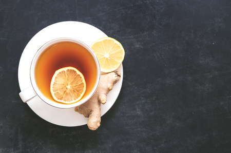 Black Tea with lemon and gingerの写真素材