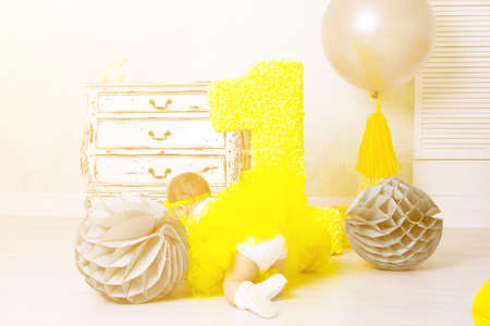 Decorated number 1 for a birthday. Happy birthday one year and baby.の写真素材