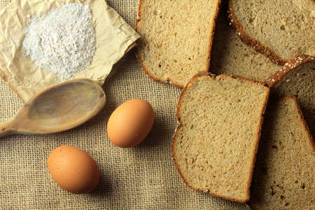 handmade organic bread made from oats, eggs and flax seeds. Healthy diet. Top View