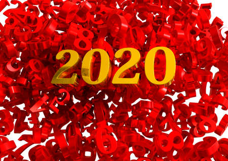 New Year 2020 gold metallic on background with numbers. 3D renderingの写真素材