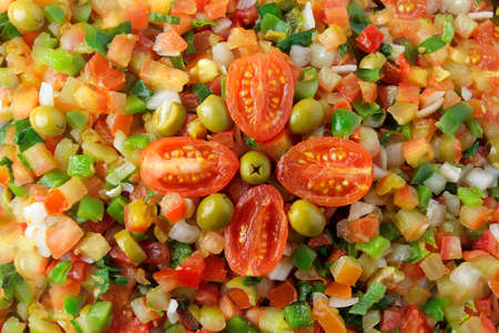 Vinagrete or Vinaigrette is a traditional Brazilian cuisine salad made with tomatoes, peppers, onions, vinegar, parsley and olives. Top viewの写真素材