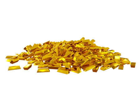 Gold bar pile isolated on white background. Finance and financial market concept. 3D renderingの写真素材