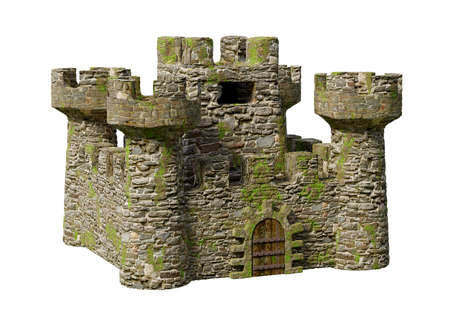 Medieval fortress feudal castle with towers for surveillance isolated over white background. 3D renderingの写真素材