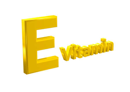 E vitamin, sign, poster, golden isolated on white background. 3D Renderingの写真素材