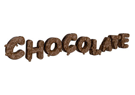word chocolate written with creamy typography as a sweet syrup on white background. 3D renderingの写真素材