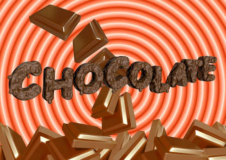 word chocolate written with creamy typography like a candy syrup on a circular background. 3D renderingの写真素材