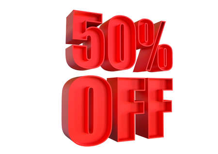50% off, discount promotional banner for increased sales in retail stores and tagged. 3D renderingの写真素材