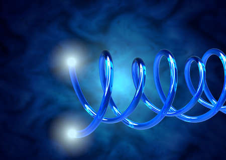 Closeup blue fiber optic cables, tips with bright light beams. High speed internet data traffic. 3D Renderingの写真素材