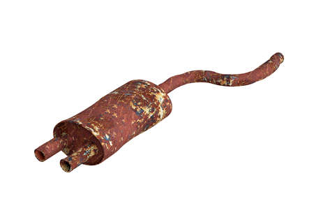 Old car muffler isolated on white background. Concept of air pollutio. 3D renderingの写真素材