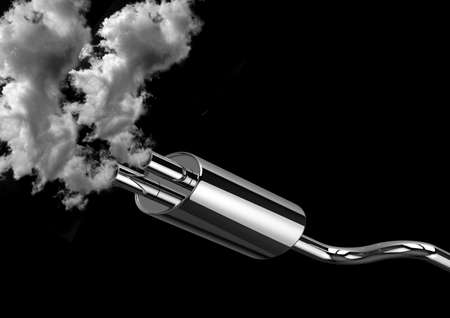 car pipe exhaust fumes and smoke isolated over black background. Concept of pollution of the environment caused by automobiles. 3D renderingの素材 [FY310136133928]