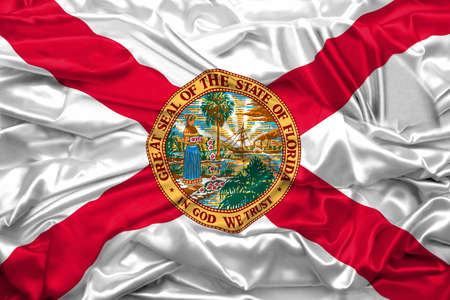 Flag of Florida state of United States of America on soft and smooth silk texture. 3D renderingの写真素材