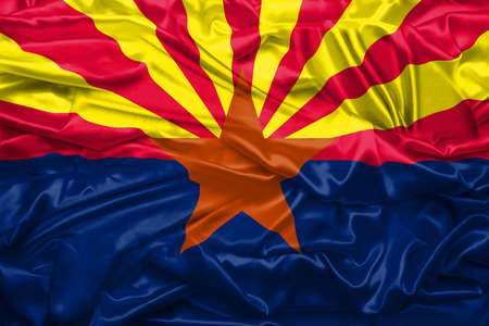 Flag of Arizona state of United States of America on soft and smooth silk texture. 3D renderingの写真素材