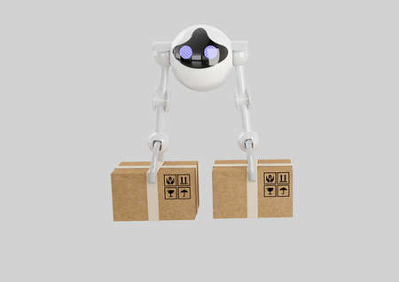 robots, spherical drones flying overhead with box in their claws. Drones artificial intelligenceの写真素材