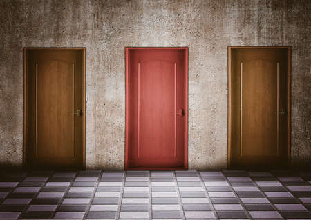 moment of doubt in choosing a door. Business concept and smart choicesの写真素材
