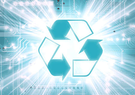 Recycling sign with glow isolated on a digital background. closeupの写真素材