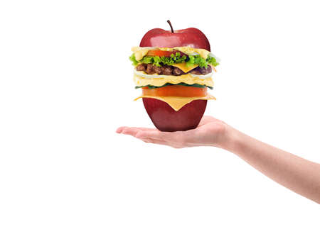 fast food sandwich made with apple isolated over white background. Concept of healthy eatingの写真素材
