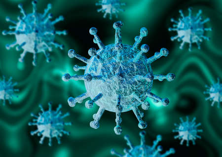 microscopic magnification of coronavirus that causes flu and chronic pneumonia leading to death. 3D...
