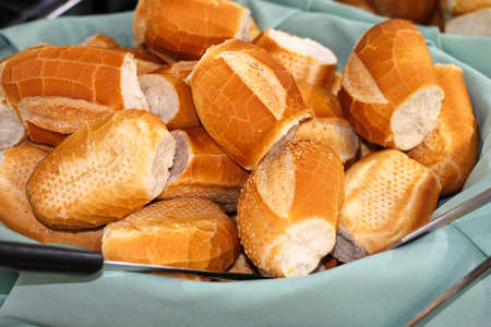 basket with towel with french bread. Traditional bread from Brazilian cuisine. selective focus
