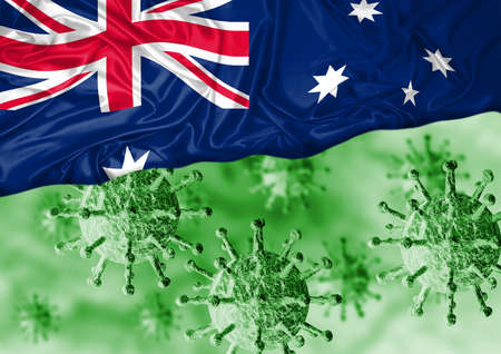 Coronavirus and Australia flag, a virus pandemic started in the  city   and is spreading across the . 3D renderingの写真素材
