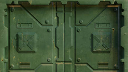 Military green sci fi door of spacecraft installations and futuristic scientific research centers, isolated. 3D renderingの写真素材