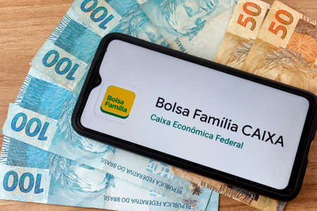 Rio de Janeiro, Brazil - September 5, 2020: Logo Bolsa FamÃ­lia. Financial aid given by the Brazilian Federal Government to low-income families. Brazilian assistance programのeditorial素材