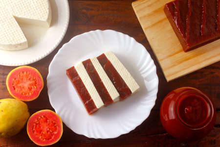 Guava candy with cheese from minas. Goiabada with cheese, Brazilian dessert known as romeo and juliet. Selective focusの写真素材
