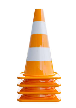 plastic orange traffic cone stacked isolated on white background. 3D illustrationの写真素材