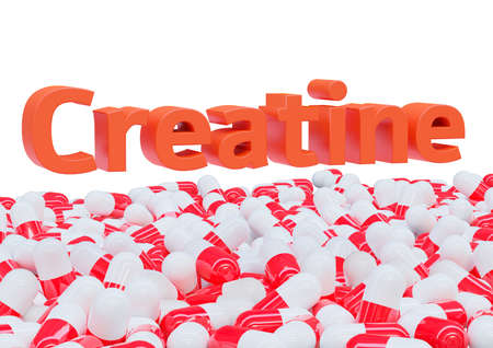 Creatine on capsules isolated on white background. 3D illustration
