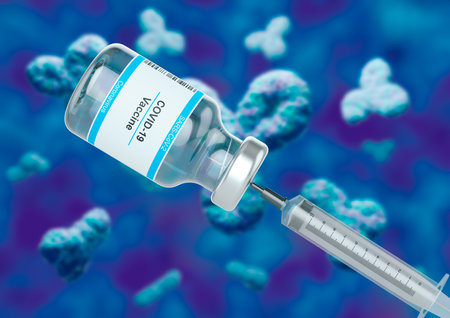 Coronavirus vaccine antibody rate. Immunization against Covid-19 population vaccination. 3D renderingの写真素材