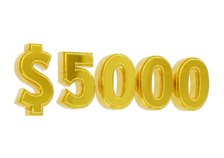 golden 5000 dollar price symbol isolated on white background. 3d rendering