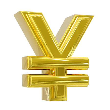 Golden yen sign isolated on white background. Official currency of Japan. 3d renderingの写真素材