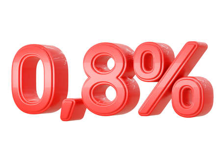 Red 0.8 percent discount, mathematical, financial and statistical symbol isolated on white...