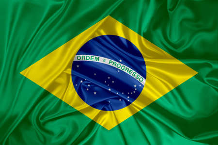 National flag of Brazil hoisted outdoors. Brazil Day Celebration. 3D renderingの写真素材