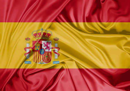 National flag of Spain hoisted outdoors. Spain Day Celebration. 3D rendering
