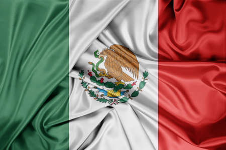 National flag of Mexico hoisted outdoors. Mexico Day Celebration. 3D renderingの写真素材