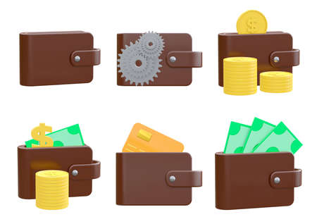 Credit card 3d icon set isolated on white background. Financial market and stock investment concept. 3D illustrationの写真素材