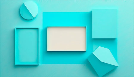 Pastel blue empty paper texture background template, banner for advertising. Rectangular geometric shapes. Copy space. space for text. AI generated. graphic resourcesの素材