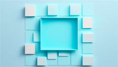 Pastel blue empty paper texture background template, banner for advertising. Rectangular geometric shapes. Copy space. space for text. AI generated. graphic resourcesの素材