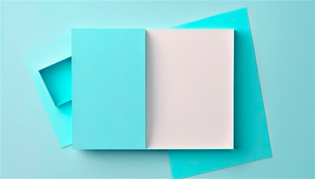 Pastel blue empty paper texture background template, banner for advertising. Rectangular geometric shapes. Copy space. space for text. AI generated. graphic resourcesの素材