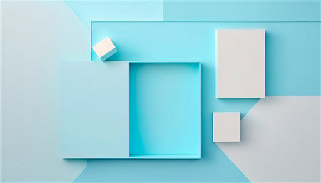 Pastel blue empty paper texture background template, banner for advertising. Rectangular geometric shapes. Copy space. space for text. AI generated. graphic resourcesの素材