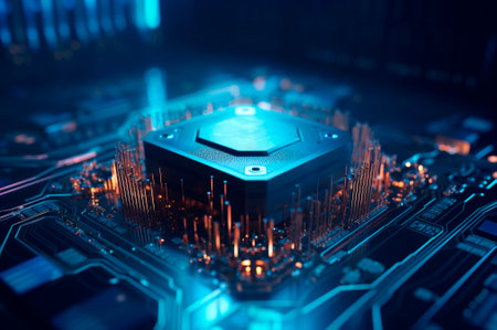 CPU advanced central processing unit concept network security. Motherboard chip. Technology science background. AI generated. Selective focus. closeupの素材