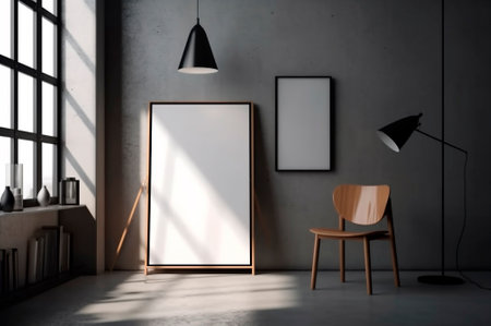 Vertical frame mockup, blank empty screen isolated on white home office background. Copy space. AI generated. front viewの素材
