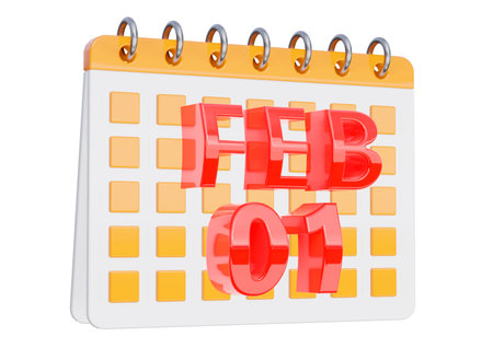 February 1st. calendar design isolated on white background. 3D Illustrationの写真素材